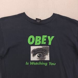 Obey Casual Crew Neck Short Sleeve Graphic Shirt Mens Size Medium M Navy Blue